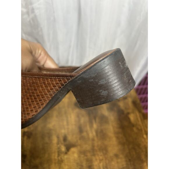 VTG 90s Y2K Faded Glory Women’s 8 Brown Woven Leather Heeled Mules Boho Retro - Picture 9 of 13